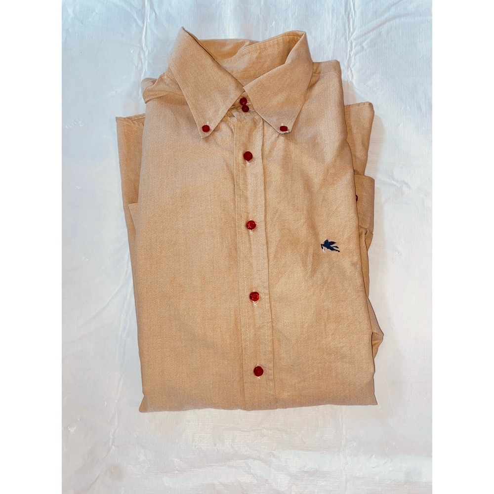Etro Milano Mens Button Down Shirt Size 44 Light Beige Italy